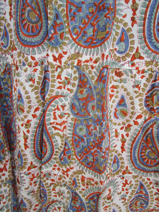 Paisley Block Print Cotton Maxi Dress – Bohemian Puff Sleeve Indian Summer Dress
