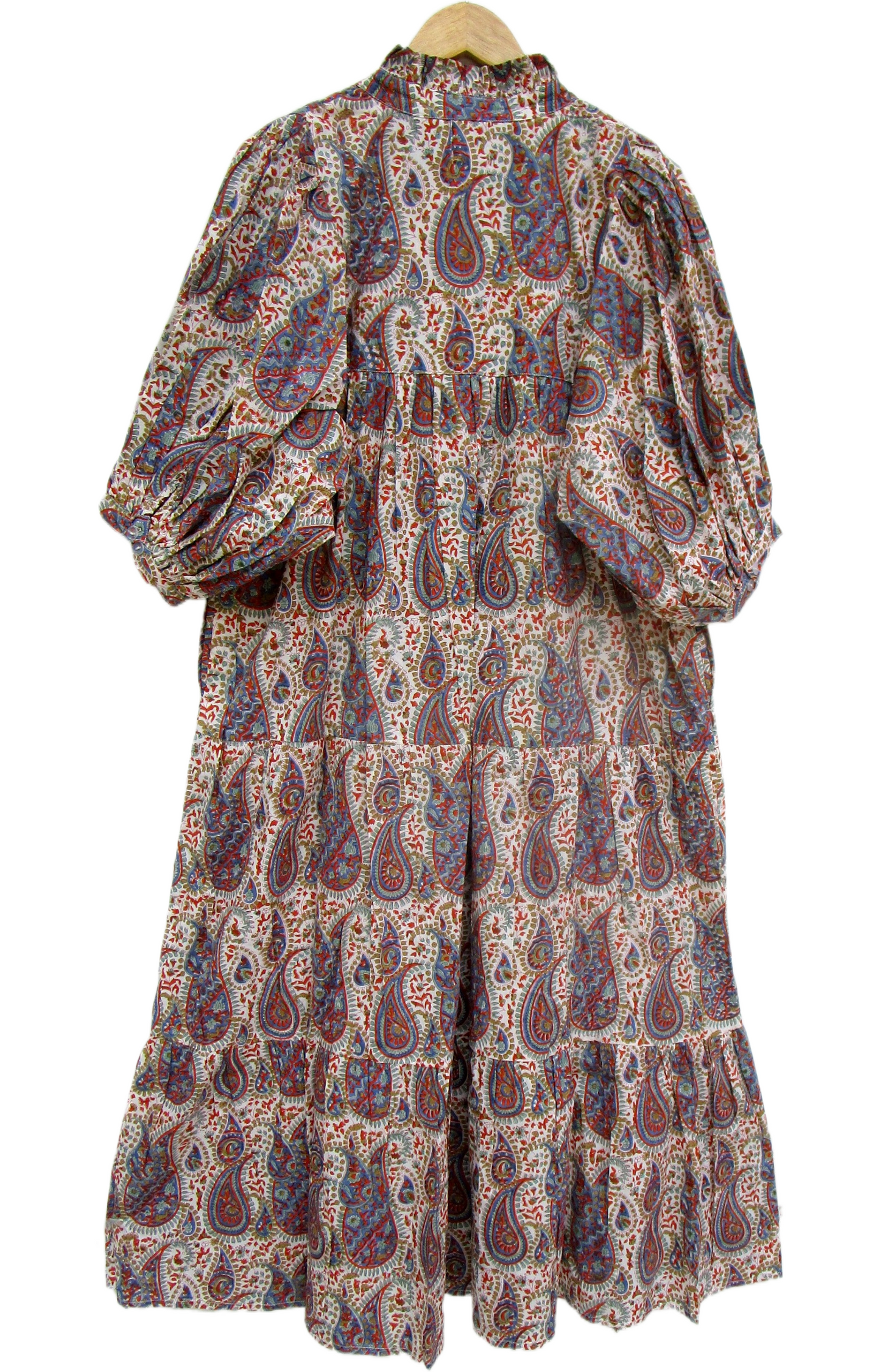 Paisley Block Print Cotton Maxi Dress – Bohemian Puff Sleeve Indian Summer Dress