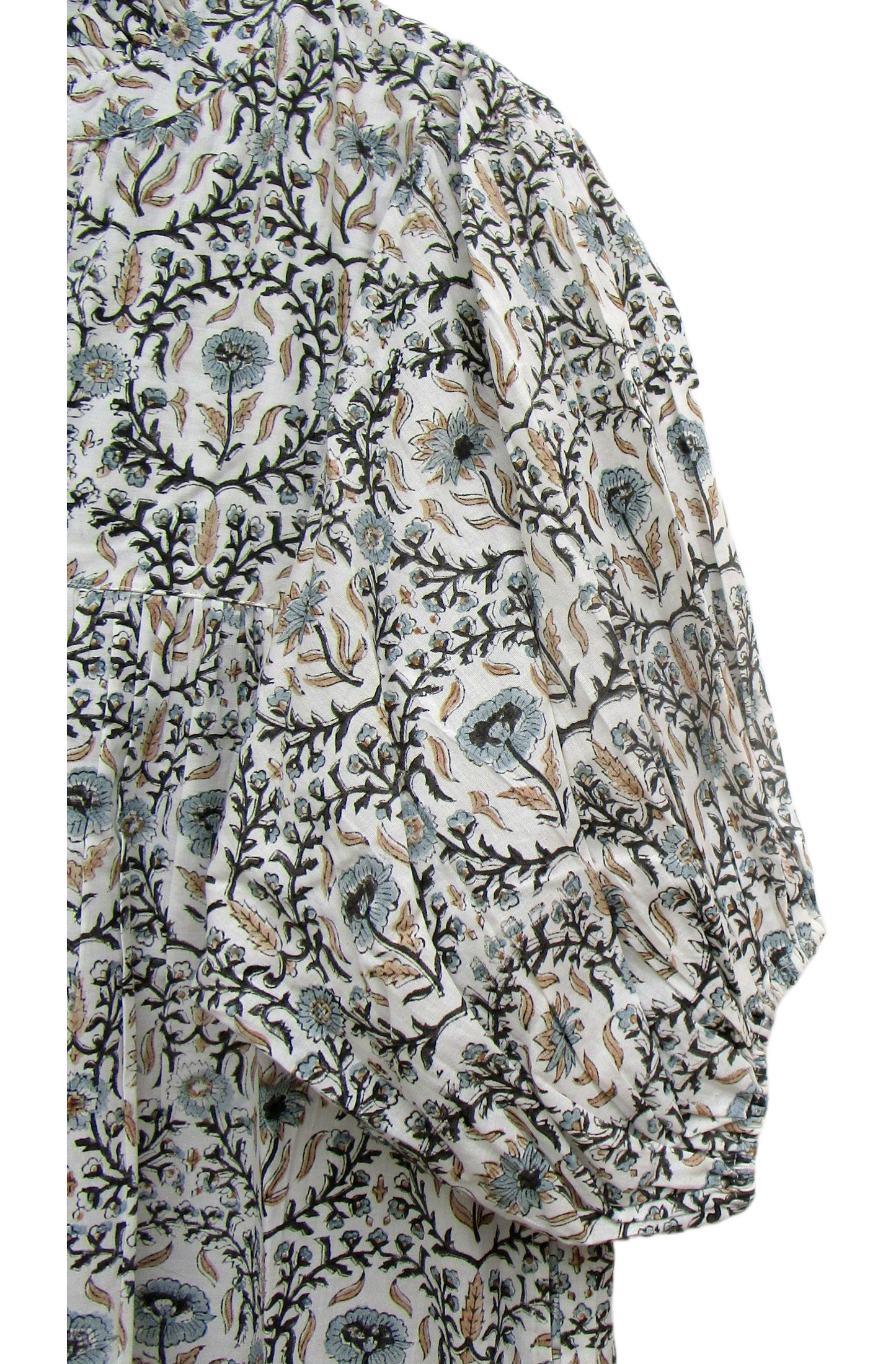 Cream Sage Green Floral Block Print Cotton Maxi Dress – Boho Tiered Summer Dress