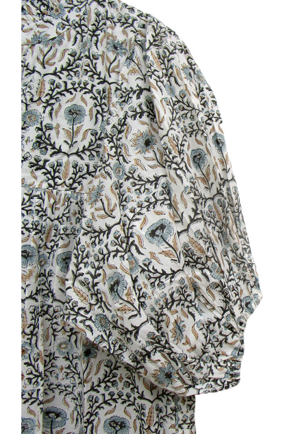 Cream Sage Green Floral Block Print Cotton Maxi Dress – Boho Tiered Summer Dress