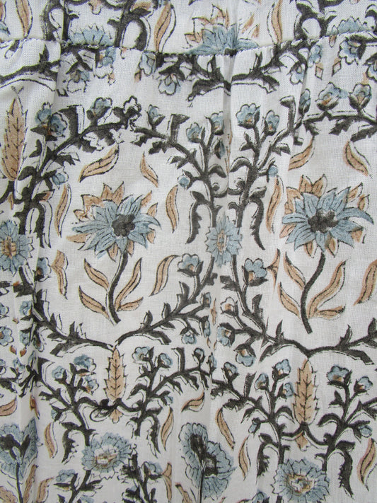 Cream Sage Green Floral Block Print Cotton Maxi Dress – Boho Tiered Summer Dress