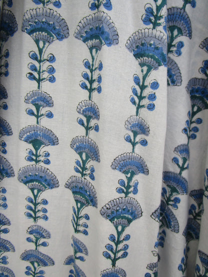 Blue Floral Block Print Cotton Maxi Dress – Indian Boho Puff Sleeve Summer Dress