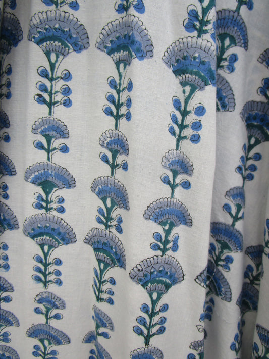 Blue Floral Block Print Cotton Maxi Dress – Indian Boho Puff Sleeve Summer Dress