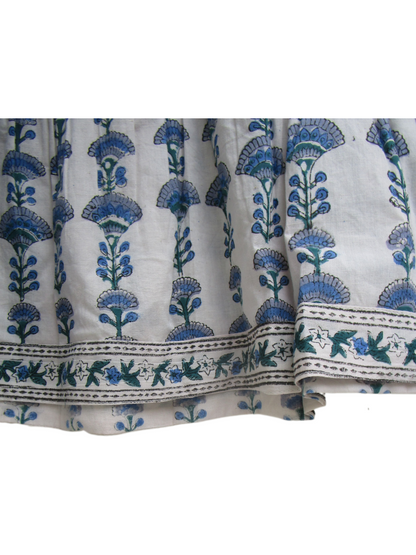 Blue Floral Block Print Cotton Maxi Dress – Indian Boho Puff Sleeve Summer Dress