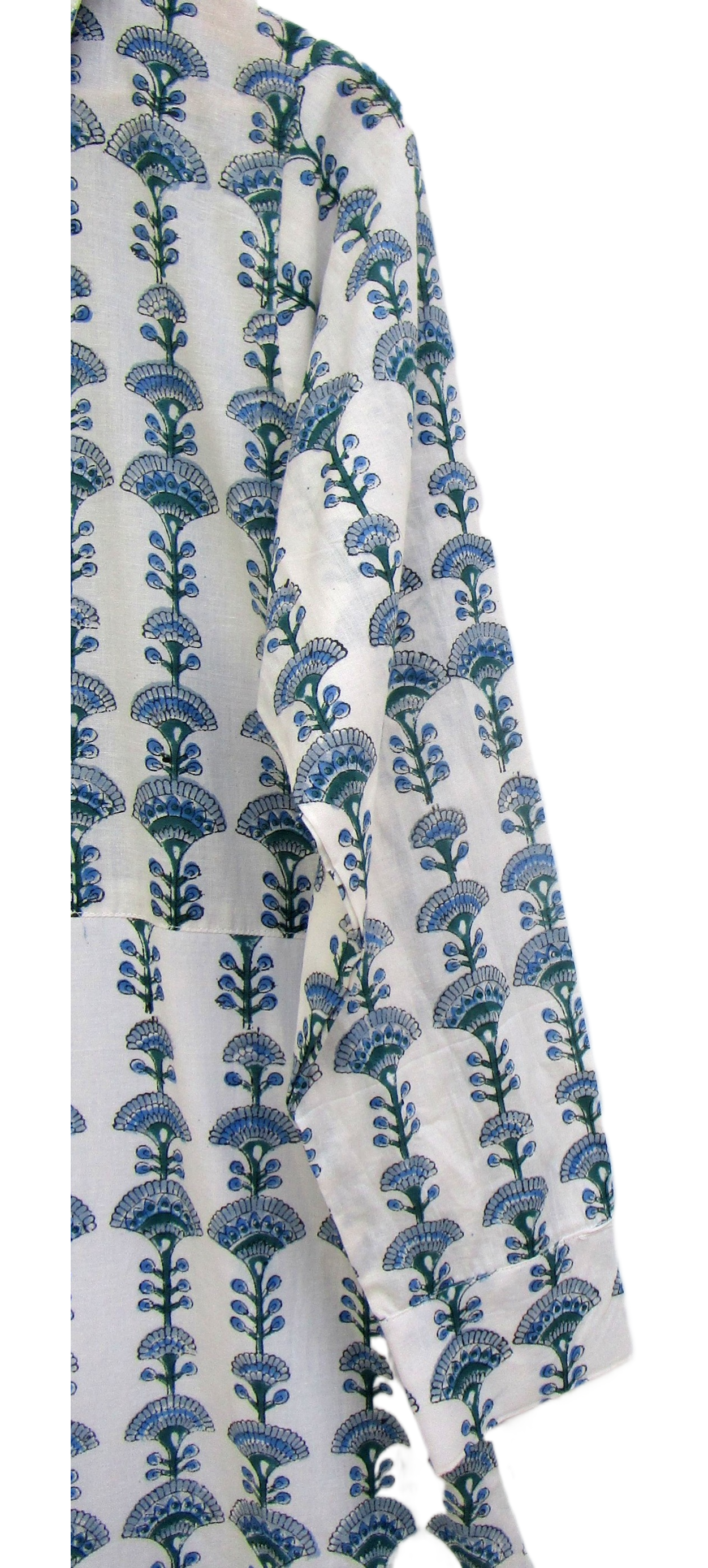Cream Blue Floral Hand Block Print Cotton Maxi Dress – Boho Tiered Summer Style