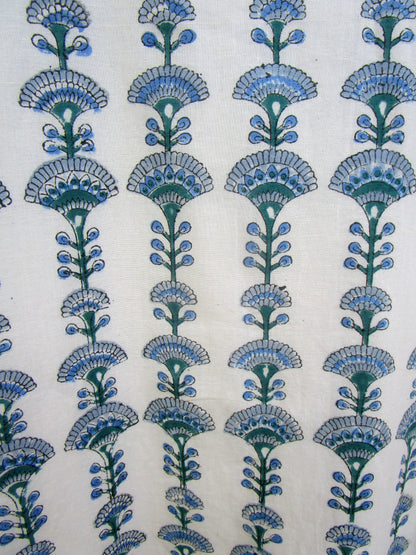 Cream Blue Floral Hand Block Print Cotton Maxi Dress – Boho Tiered Summer Style