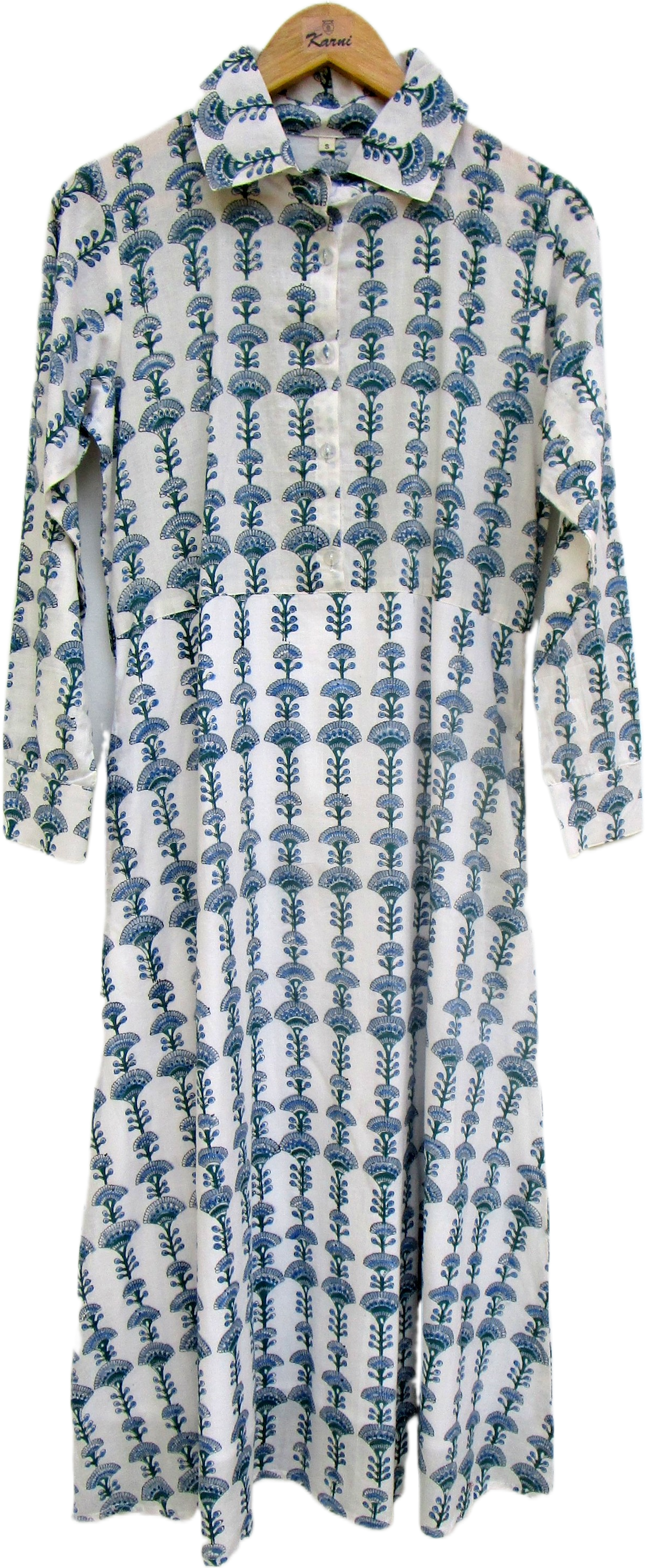 Cream Blue Floral Hand Block Print Cotton Maxi Dress – Boho Tiered Summer Style
