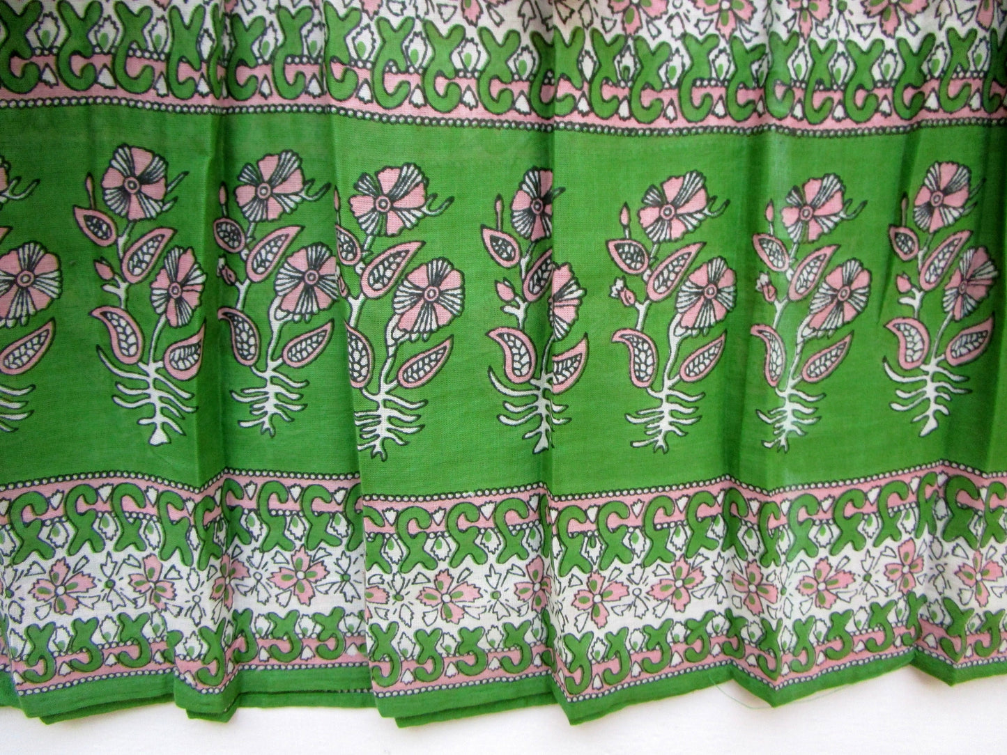 green and pink screen printed womens blouse with pink tassels