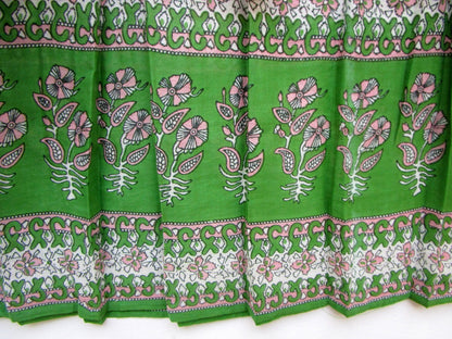 green and pink screen printed womens blouse with pink tassels
