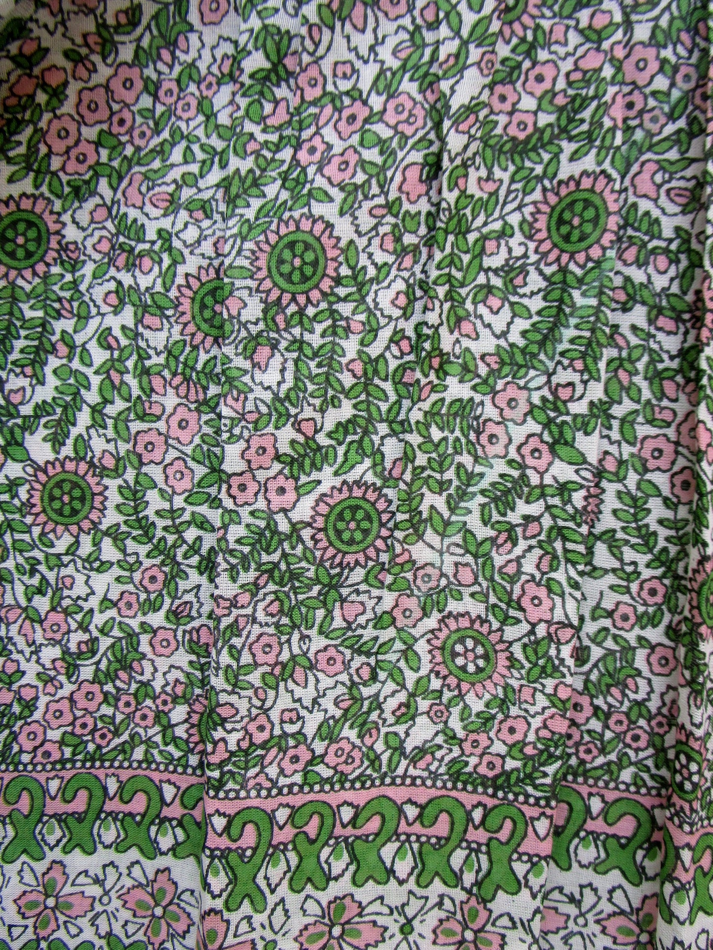 green and pink screen printed womens blouse with pink tassels