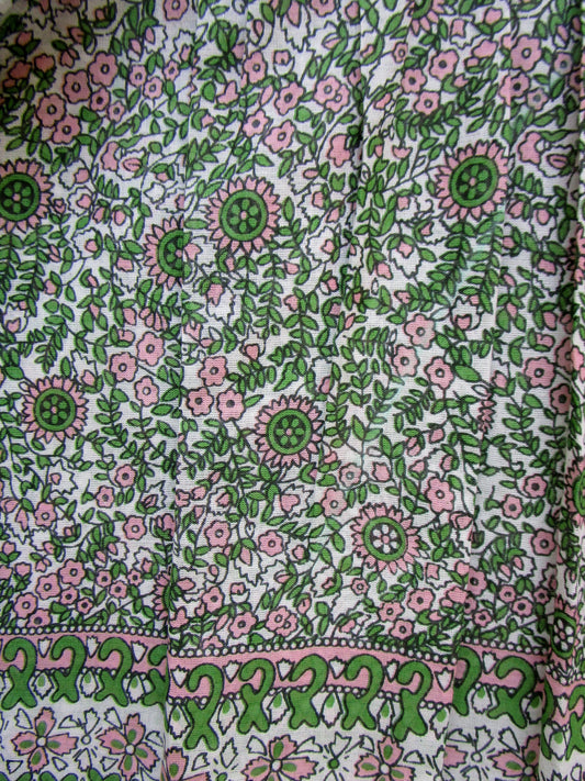 green and pink screen printed womens blouse with pink tassels