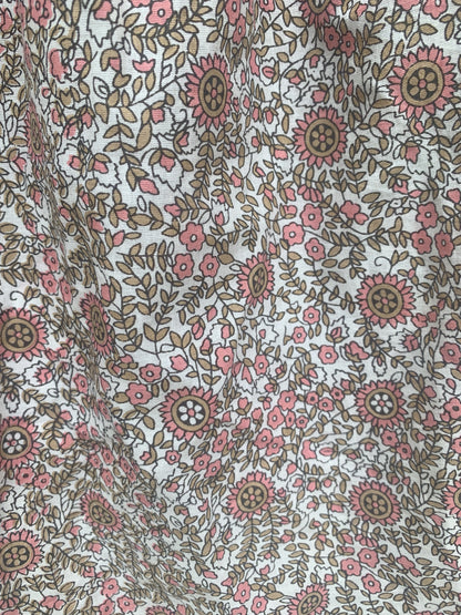 Beige Floral Screen Printed Cotton Maxi Skirt – Elastic Waist Boho Indian Tiered Skirt