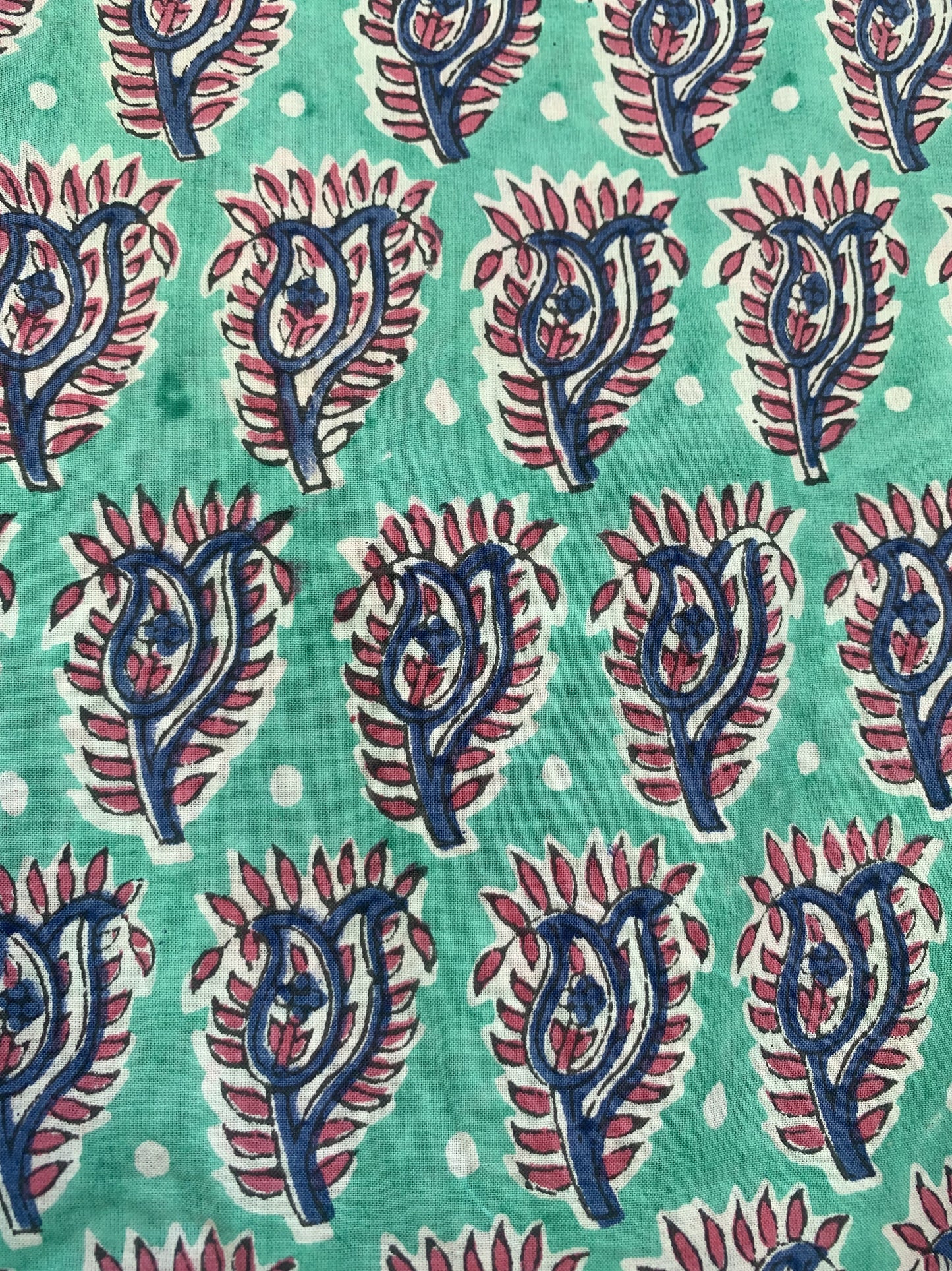 Teal Purple Floral Block Print Cotton Midi Dress – Boho Handmade Tiered Dress with Puff Sleeves & Contrast Yoke