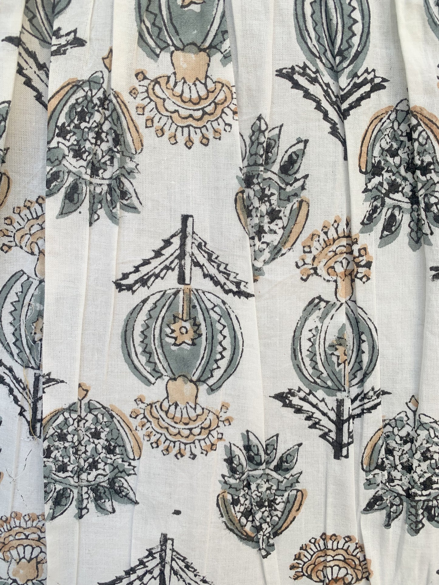 White Grey Floral Block Print Cotton Smocked Dress – Handcrafted Boho Midi Sundress