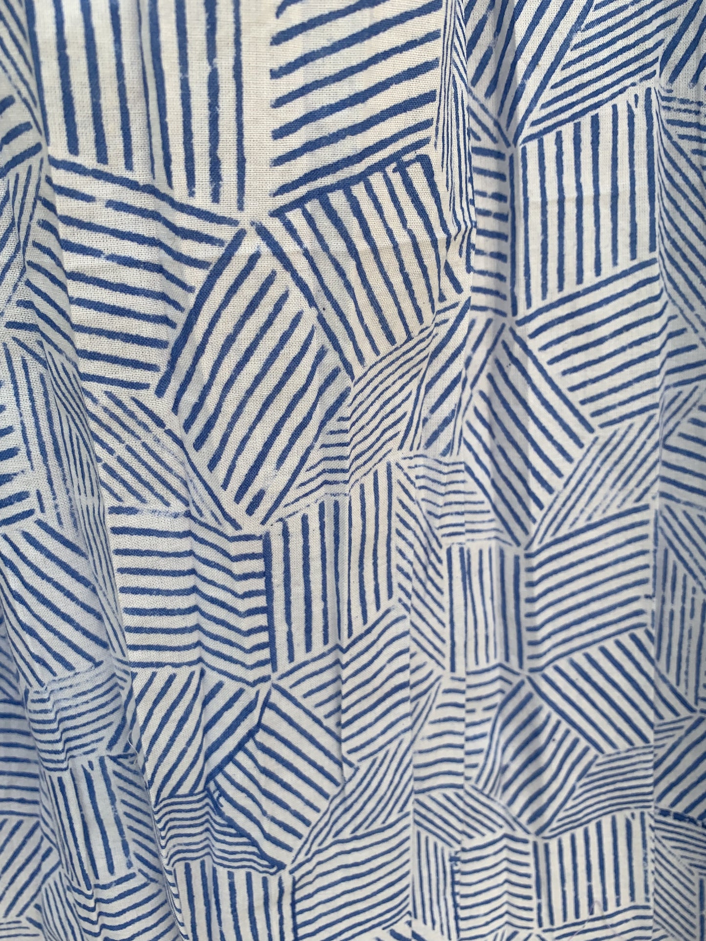 Blue White Geometric Block Print Cotton Smocked Dress – Handcrafted Boho Midi Sundress – Free Shipping