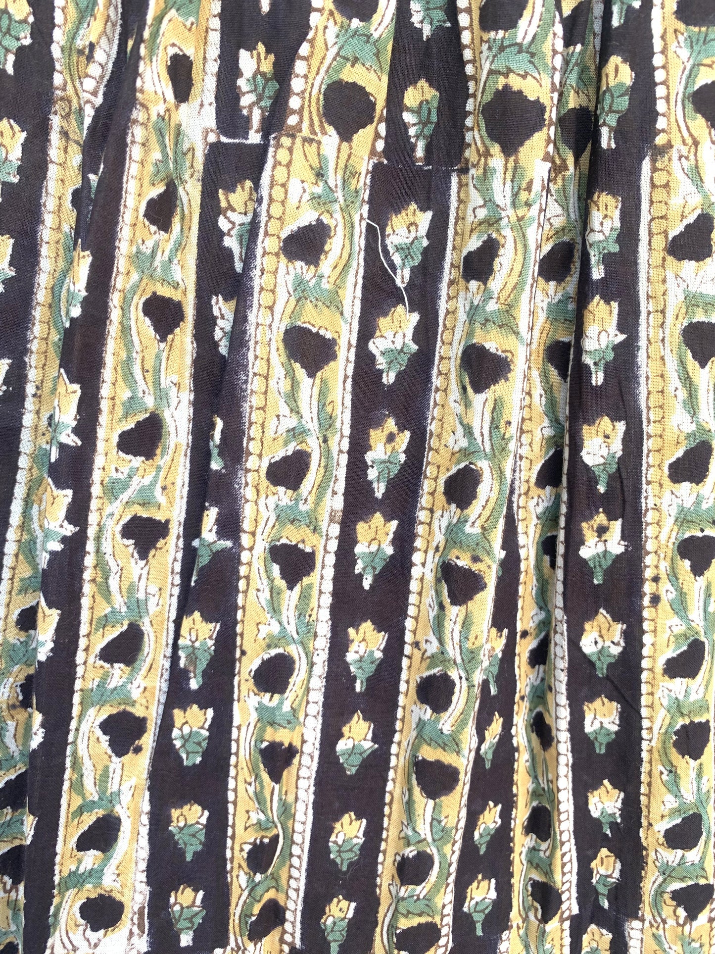 Black Gold Floral Block Print Cotton Smocked Dress – Handcrafted Boho Midi Sundress – Free Shipping