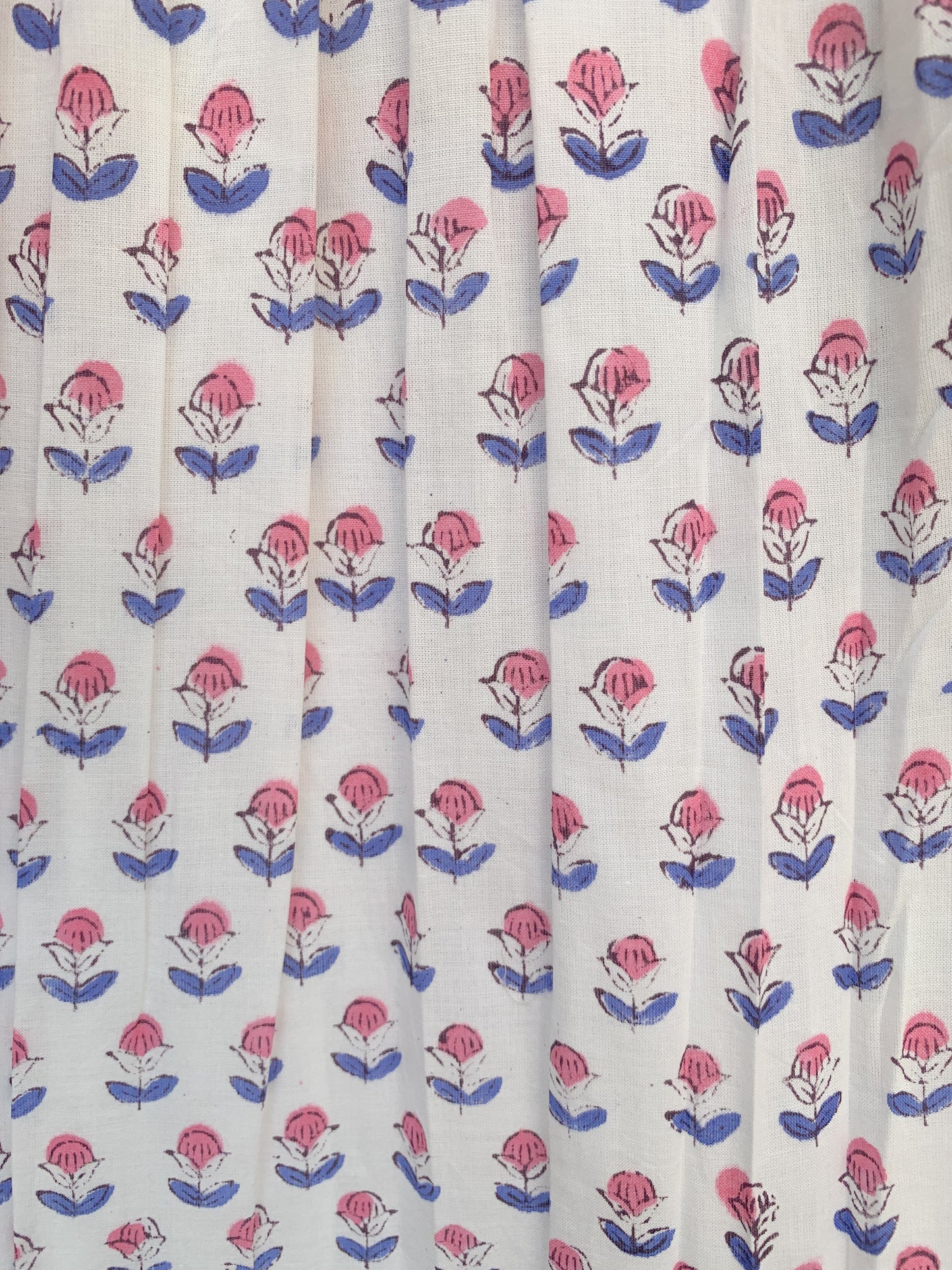 White Red Floral Block Print Cotton Dress – Handmade Boho Midi Dress with Puff Sleeves – Free Shipping