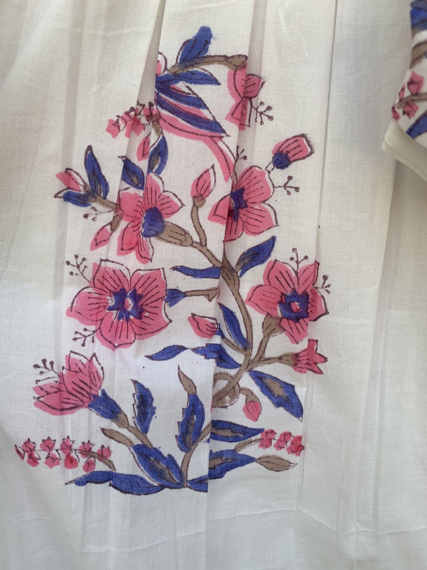 White Pink Floral Block Print Cotton Dress – Handcrafted Boho Maxi Dress by the Yard