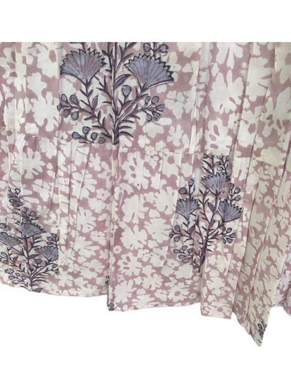Lilac White Floral Block Print Cotton Smocked Dress – Handcrafted Boho Midi Sundress