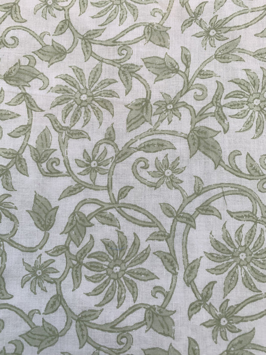 white and pale green floral mini cotton dress for women