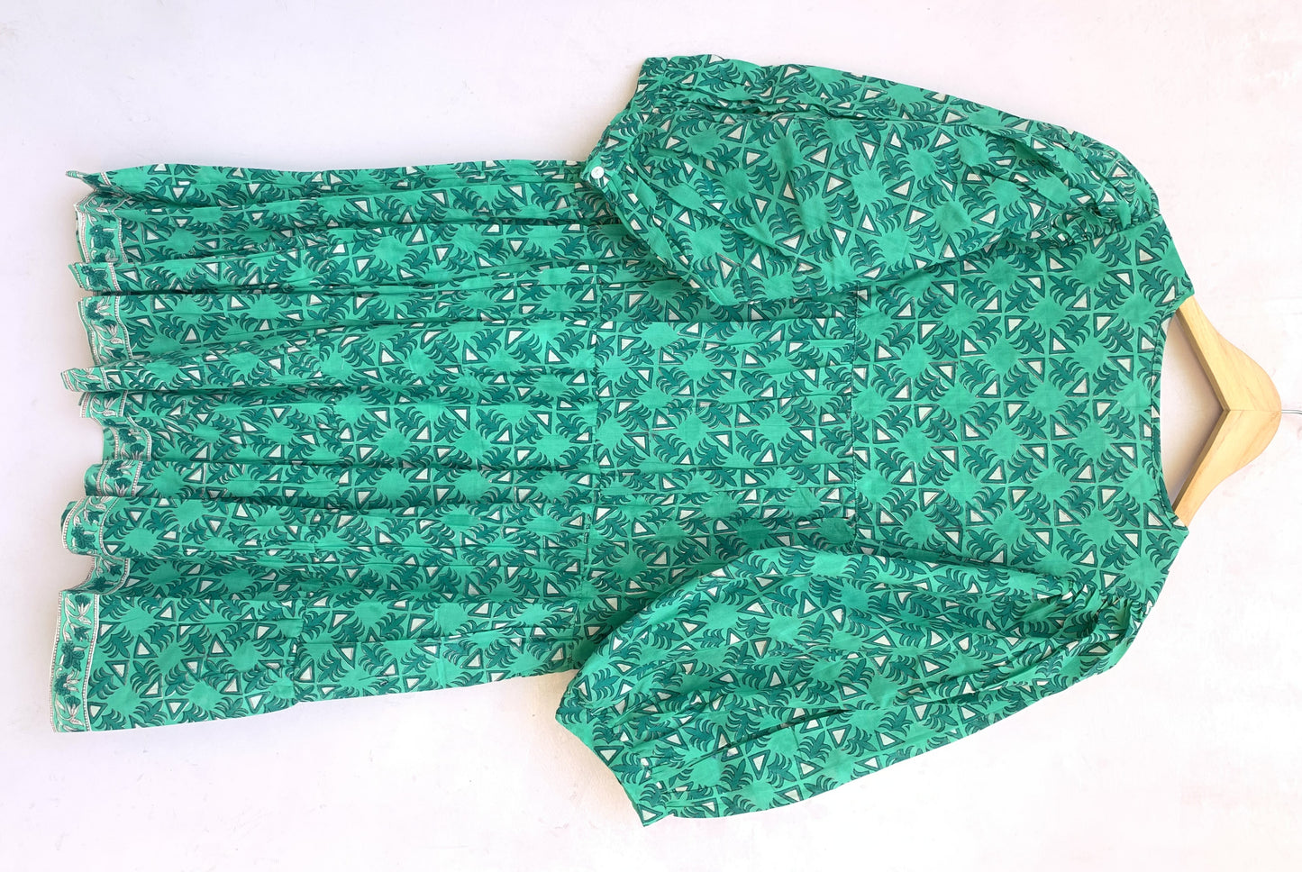 bright green mini dress with hand block print
