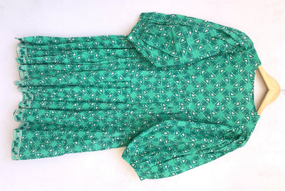 bright green mini dress with hand block print