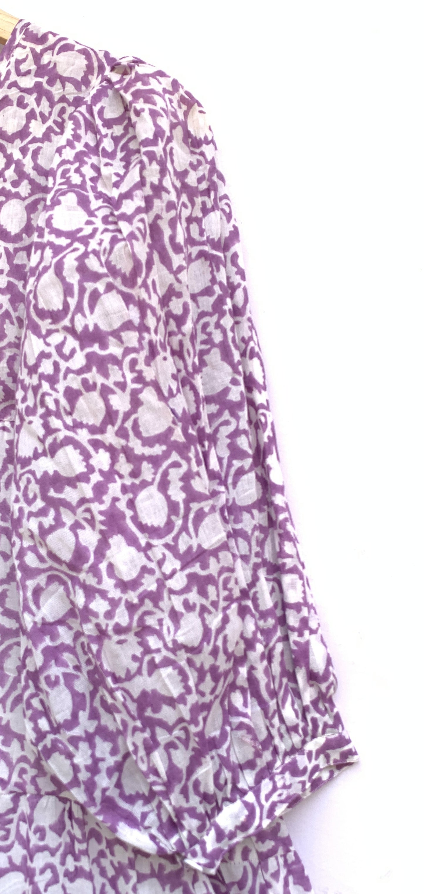 purple and white cotton summer mini hand block printed dress