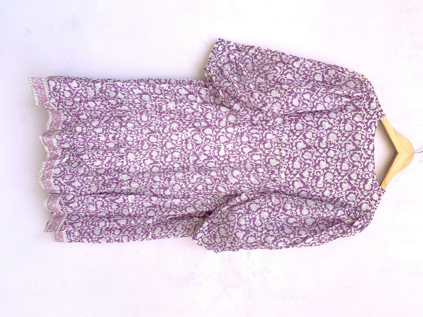 purple and white cotton summer mini hand block printed dress