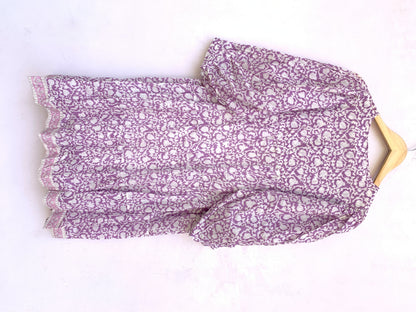 purple and white cotton summer mini hand block printed dress