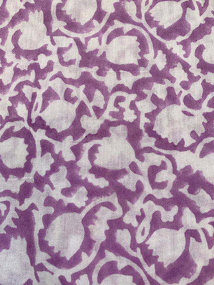 purple and white cotton summer mini hand block printed dress