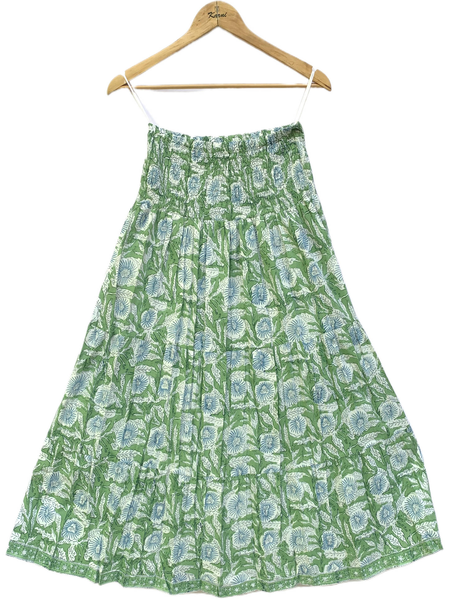 Green Floral Cotton Sundress – Block Printed Maxi Dress by the Yard