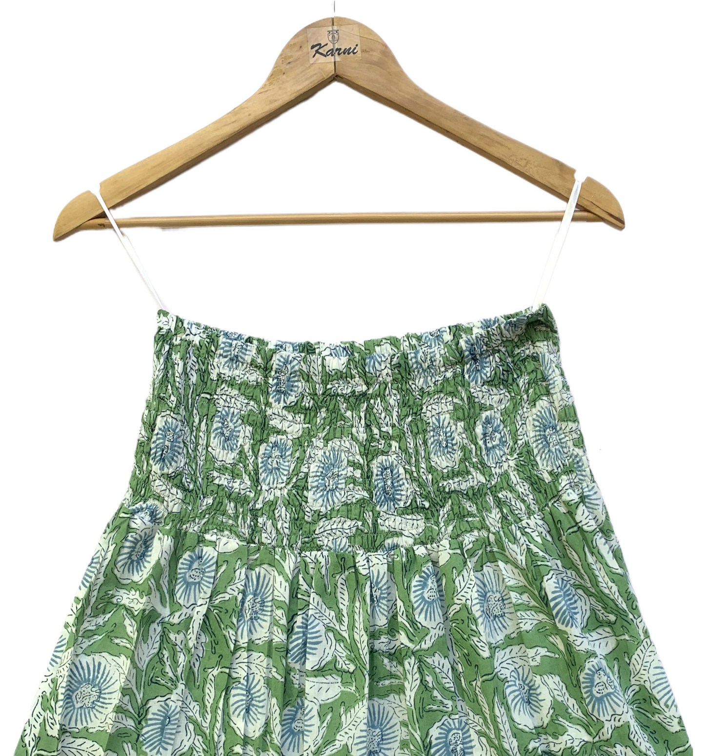 Green Floral Cotton Sundress – Block Printed Maxi Dress by the Yard