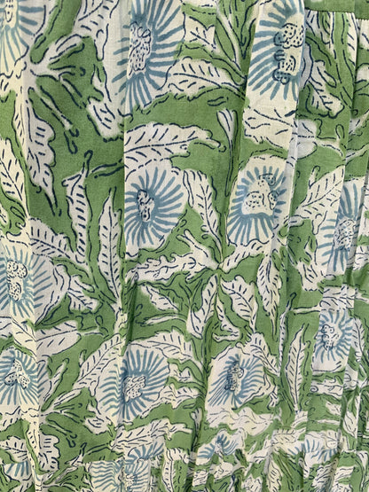 Green Floral Cotton Sundress – Block Printed Maxi Dress by the Yard