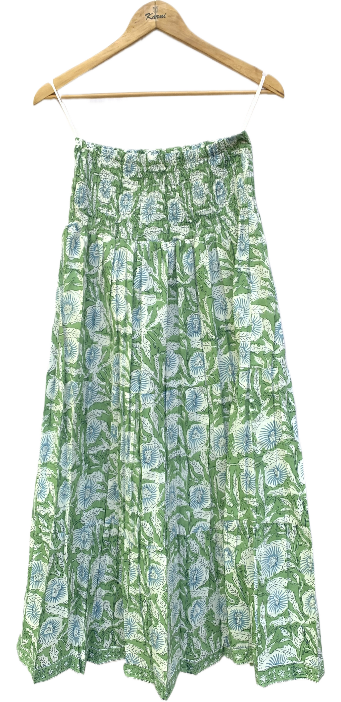 Green Floral Cotton Sundress – Block Printed Maxi Dress by the Yard