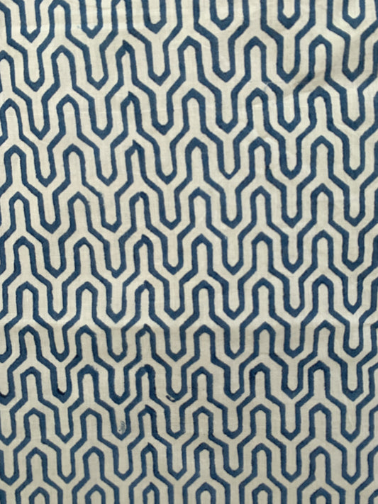 Handmade Blue Geometric Dress – Cotton Boho Mini with Puff Sleeves