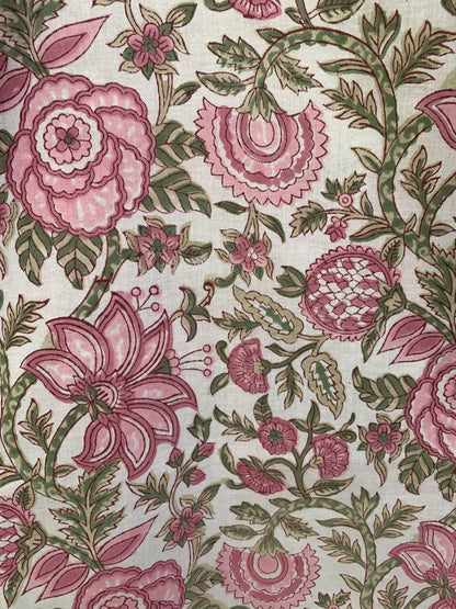 Pink Botanical Floral Block Print Dress – Cotton Boho Mini with Balloon Sleeves