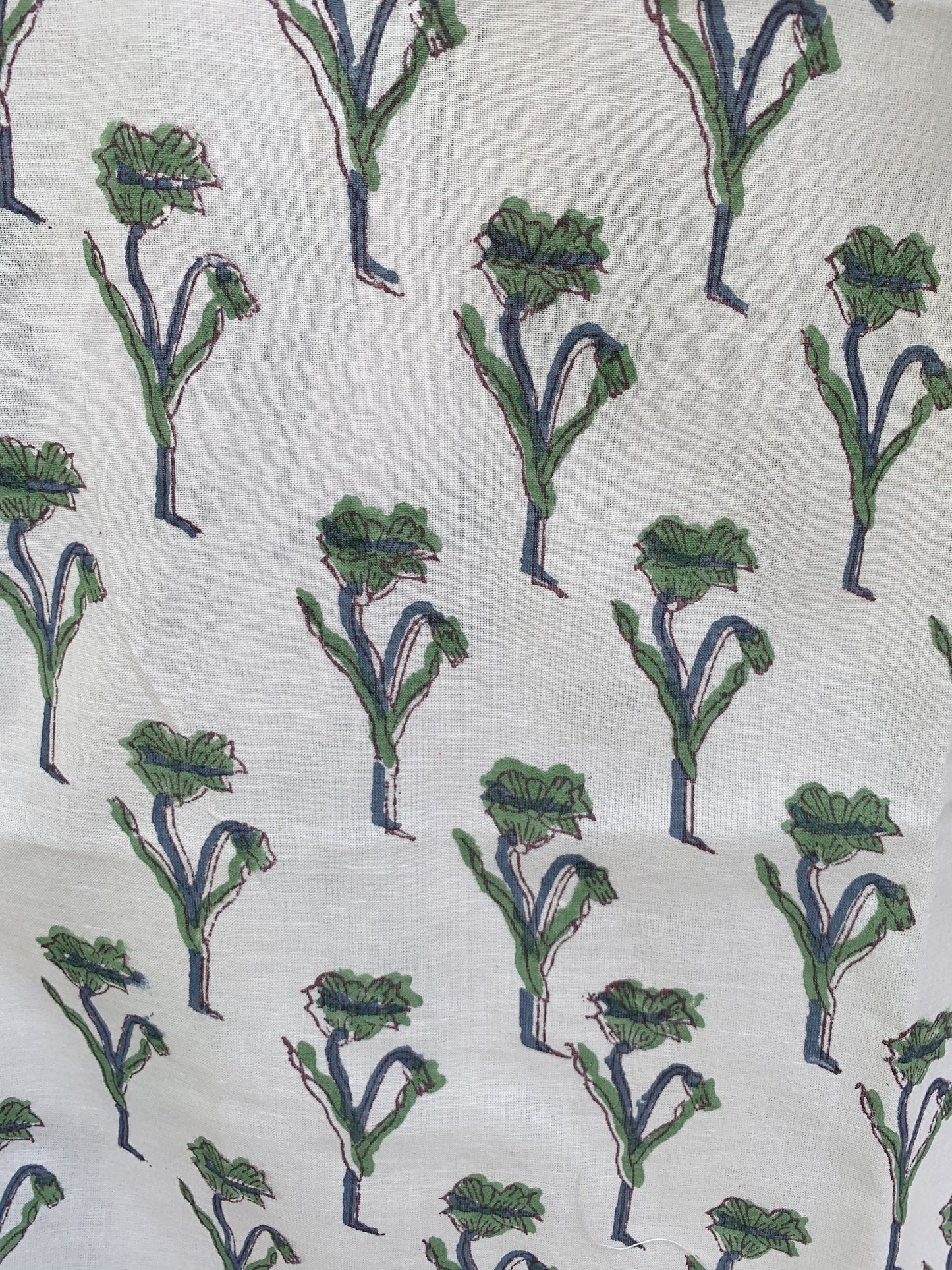 Green Floral Block Print Dress – Cotton Boho Mini with Balloon Sleeves