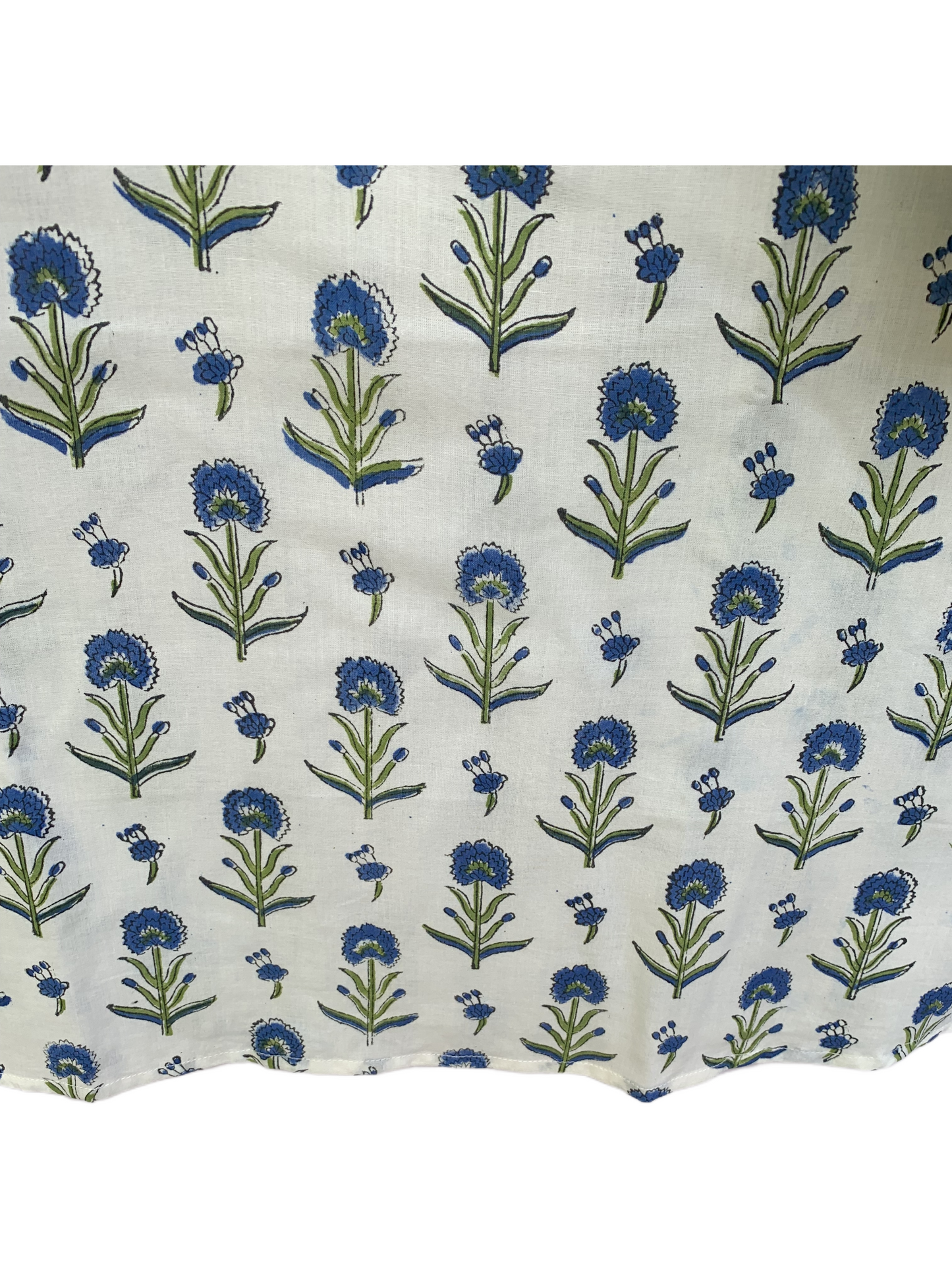 White & Blue Floral Block Print Dress – Handmade Cotton Mini