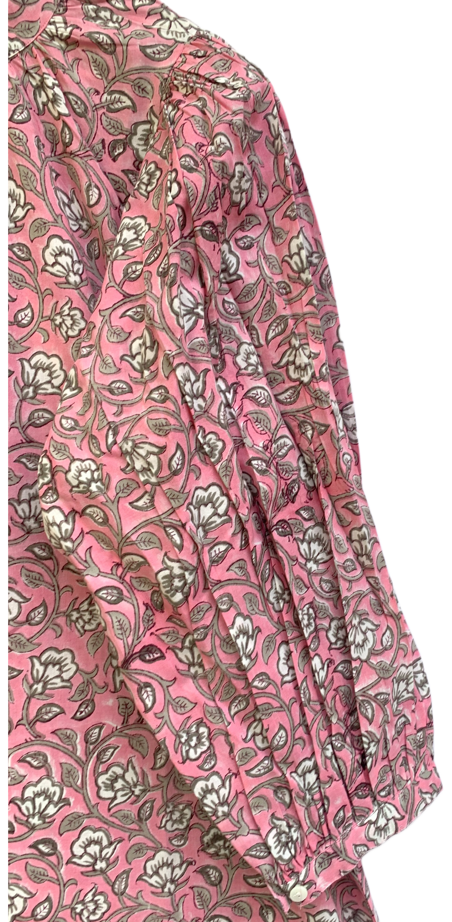 Pink Block Print Cotton Dress – Boho Mini Tunic with Balloon Sleeves