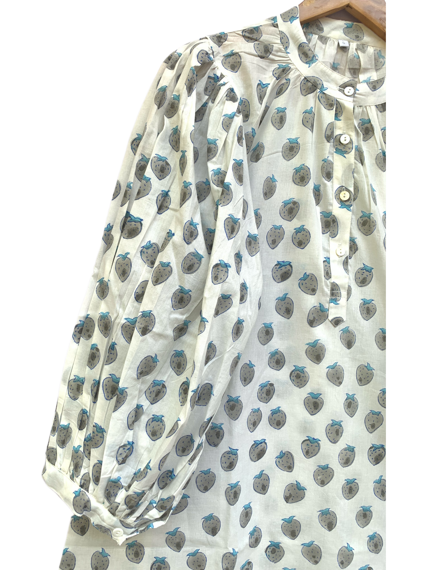 Blue Floral Block Print Dress – Cotton Boho Mini with Balloon Sleeves