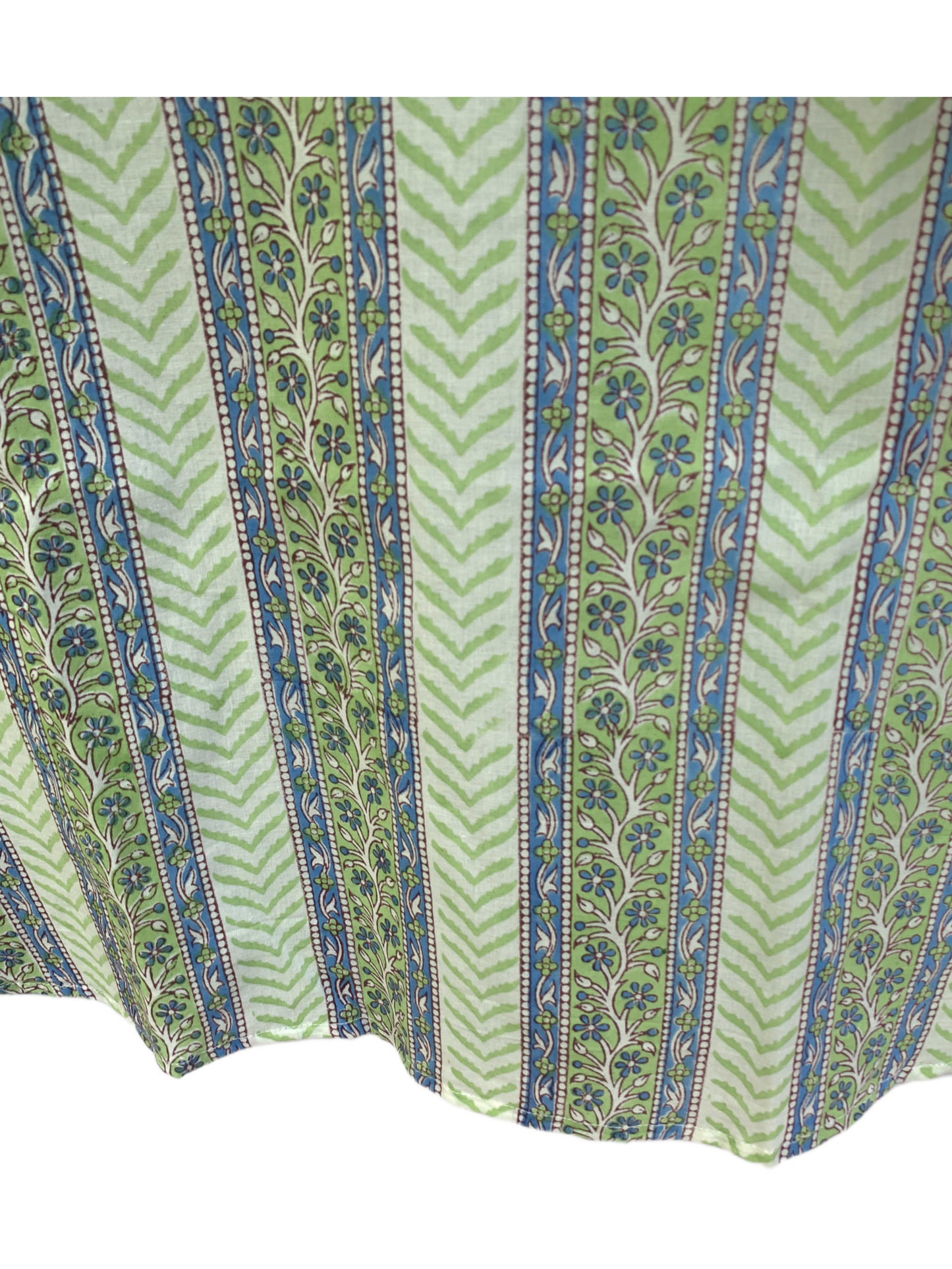 Green Floral Stripe Block Print Dress – Handmade Cotton Puff Sleeve Mini