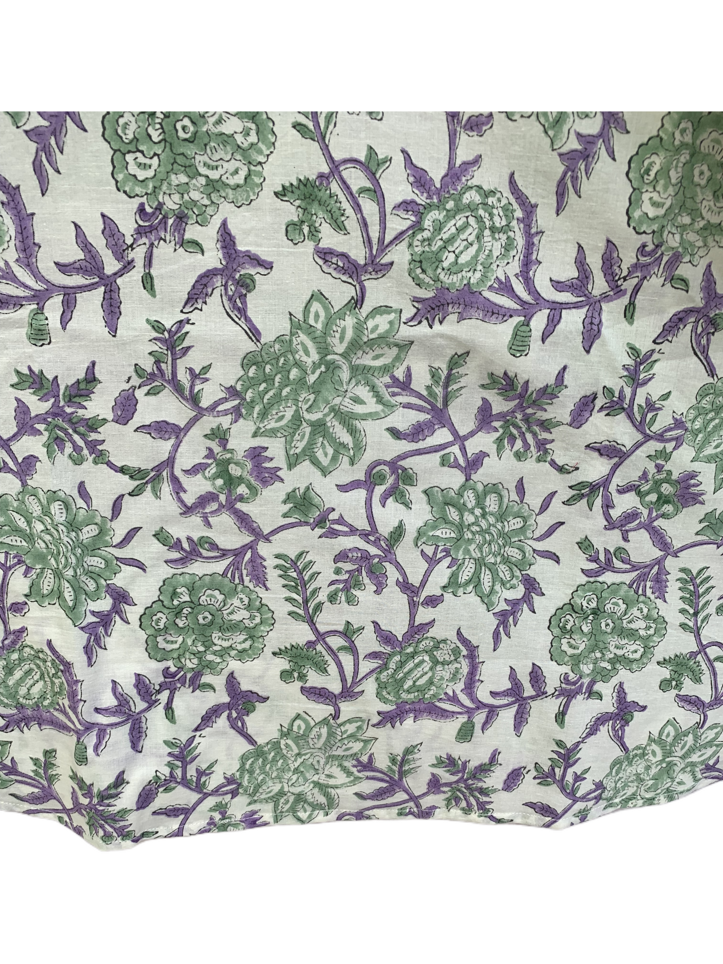 Green & Purple Floral Block Print Dress – Cotton Boho Mini with Balloon Sleeves