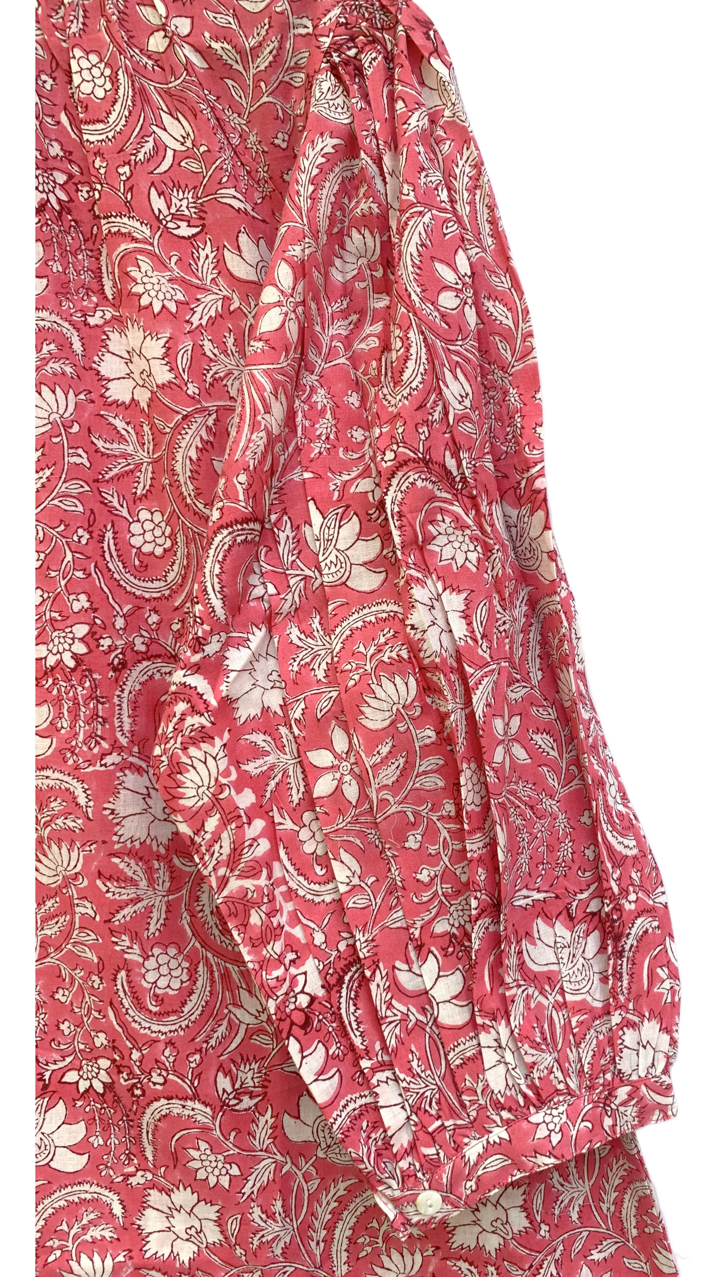 Pink Floral Block Print Dress – Cotton Boho Mini with Balloon Sleeves