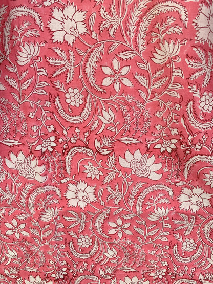 Pink Floral Block Print Dress – Cotton Boho Mini with Balloon Sleeves