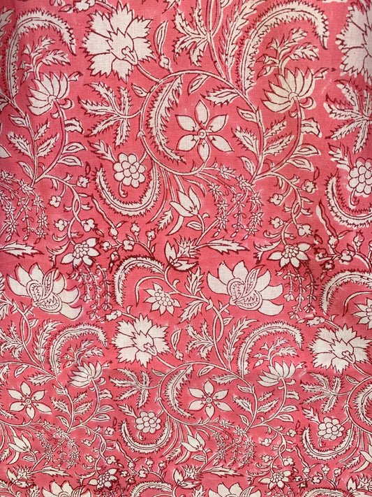 Pink Floral Block Print Dress – Cotton Boho Mini with Balloon Sleeves