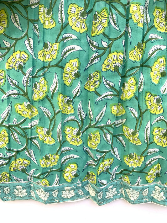 summer green mini dress with yellow floral print