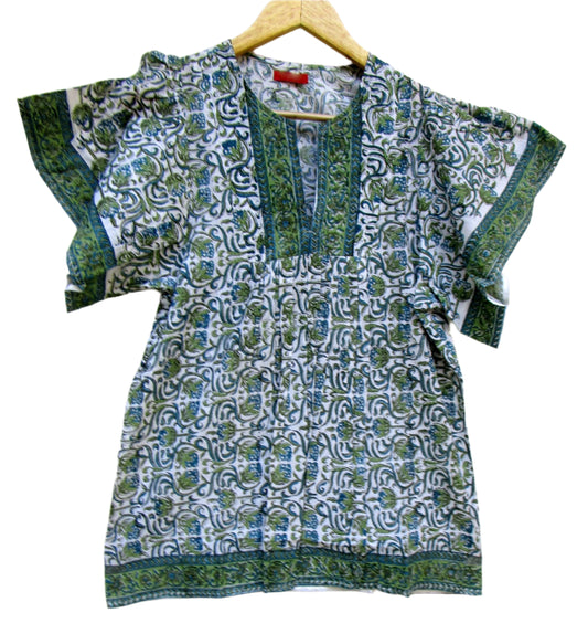 blue and green indian block printed blouse
