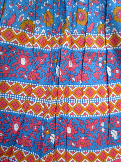 blue and red screen printed womens blouse