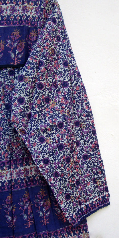 purple screen print blouse with tassels