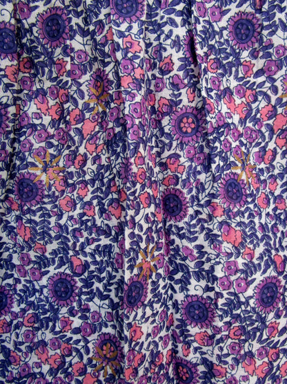 purple screen print blouse with tassels